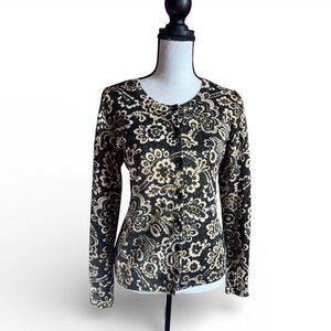 Talbots Women’s Metallic Floral Print Long Sleeve Knit Pullover Cardigan Medium